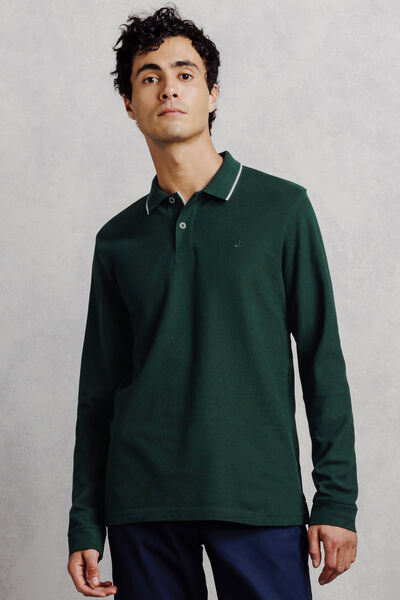 Polo met lange mouwen in effen piqu&eacute;