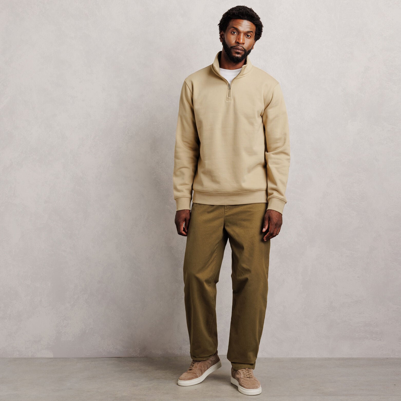 Sweat col montant zipp&eacute; molleton uni