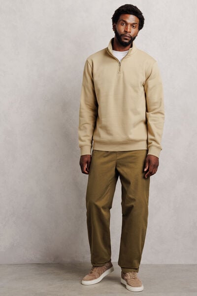 Sweat col montant zipp&eacute; molleton uni