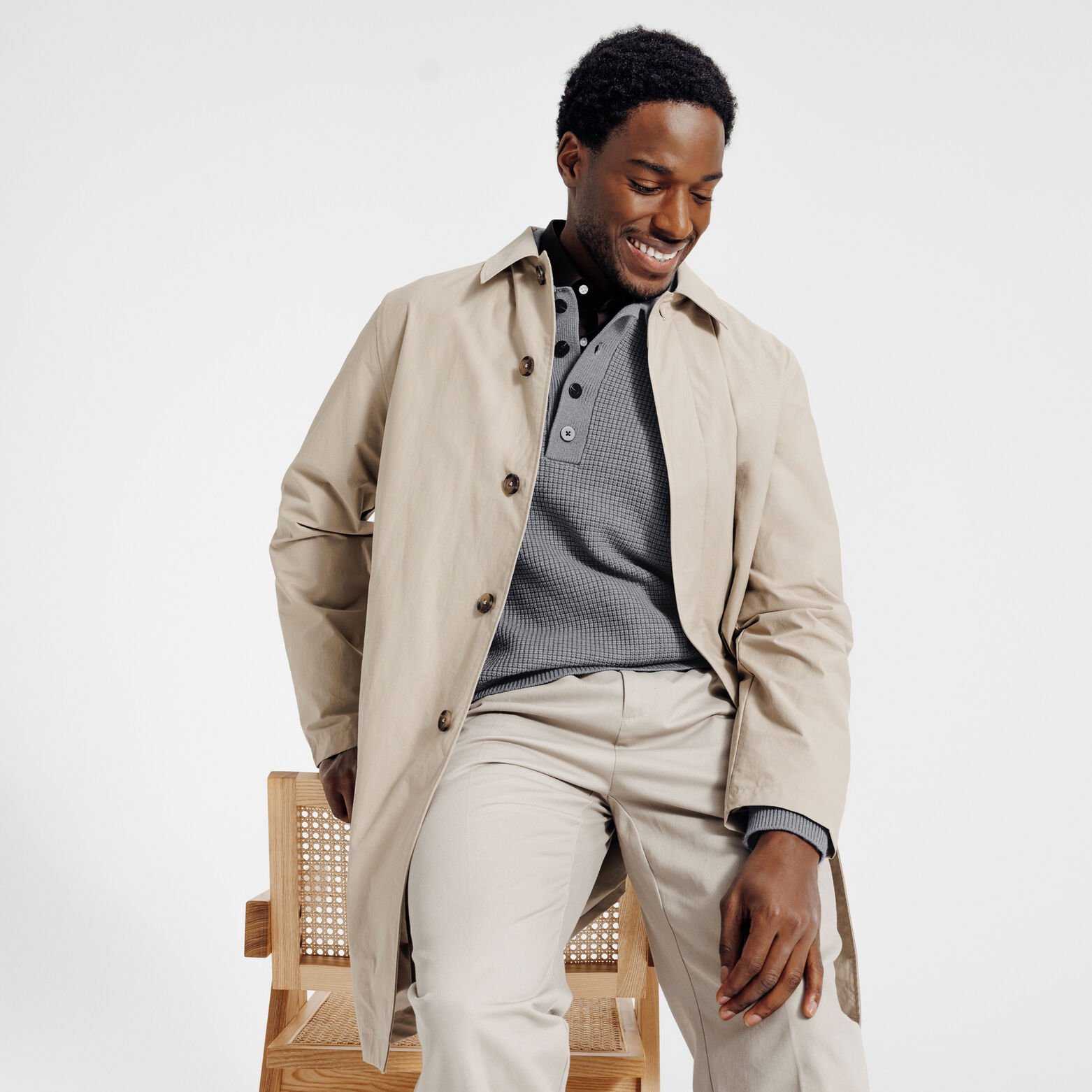 Pull col polo boutonn&eacute; gaufr&eacute;