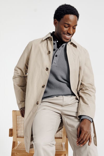 Pull col polo boutonn&eacute; gaufr&eacute;