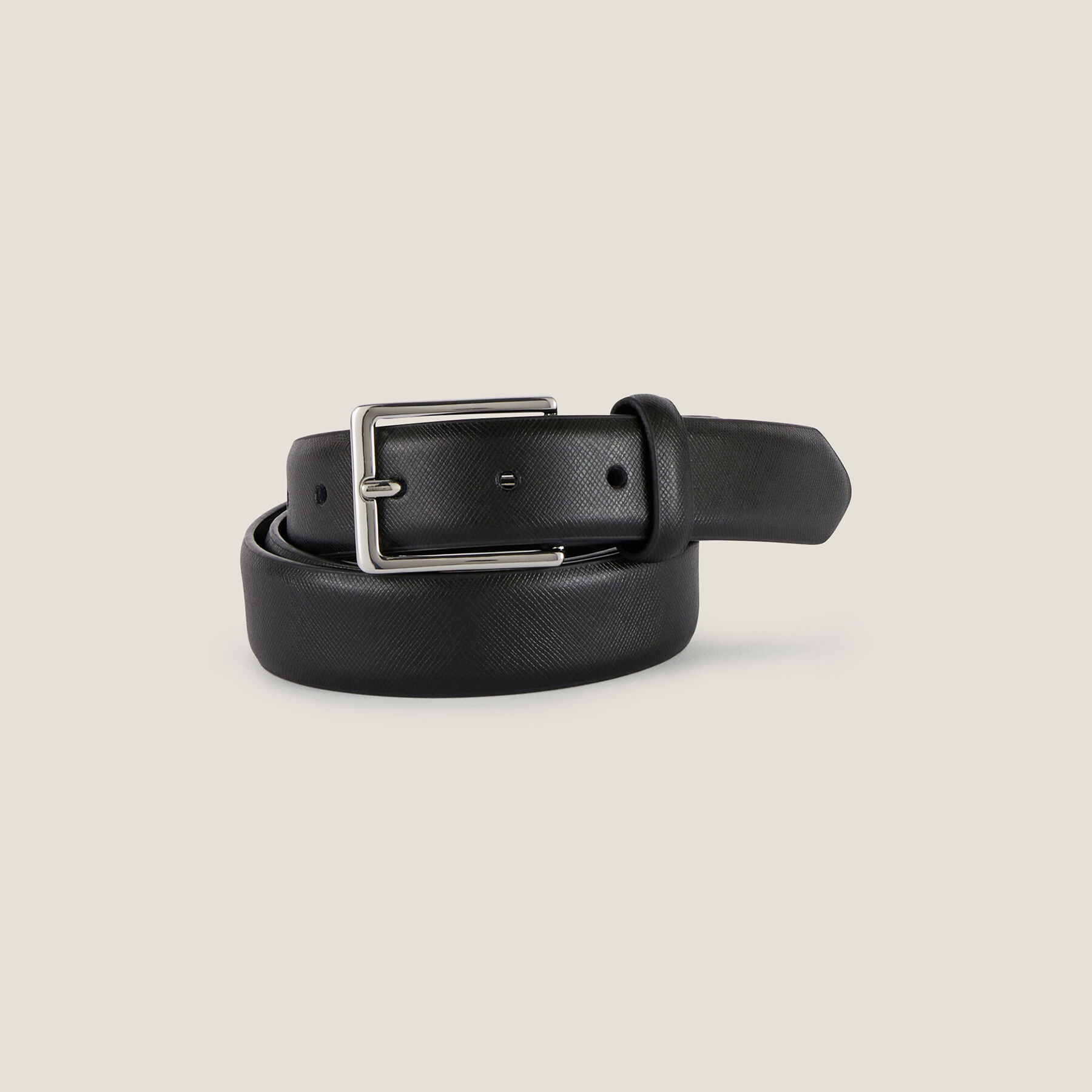 Ceinture en cuir saffiano avec boucle Noir Jules