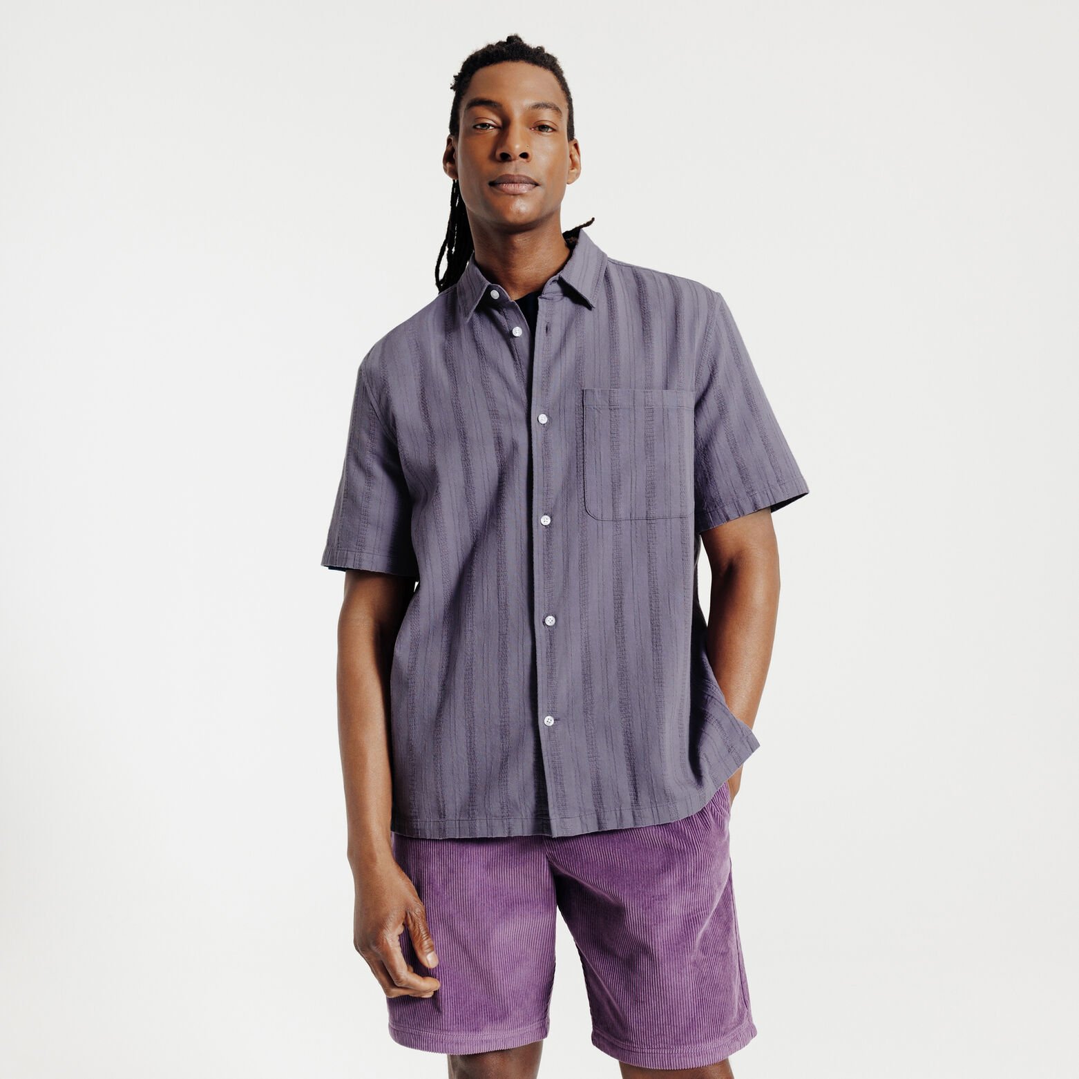 Chemisette en coton ray&eacute;e ton sur ton