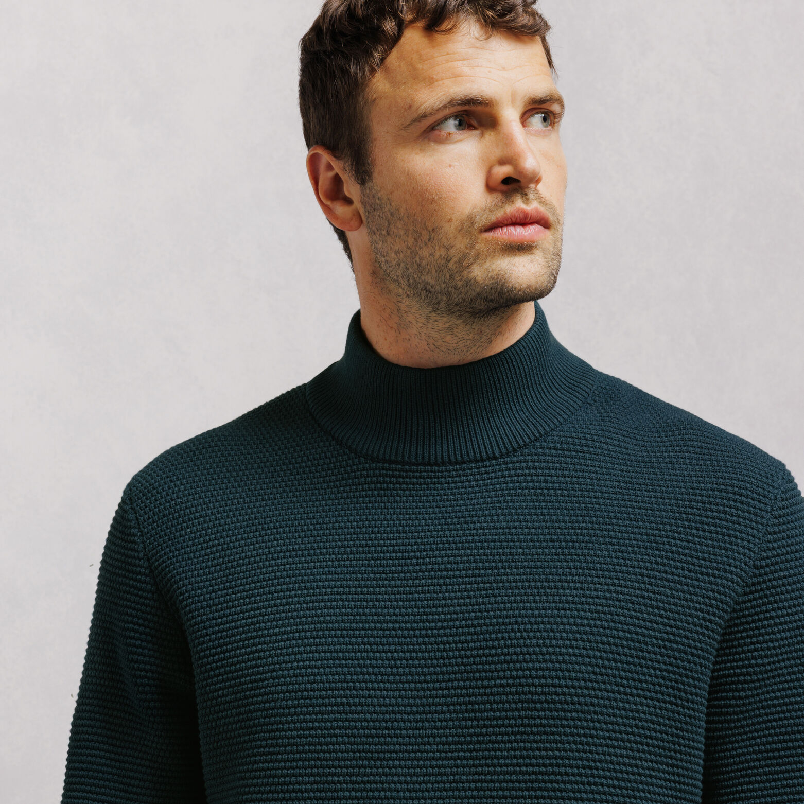 Pull col montant grosse jauge en point de riz