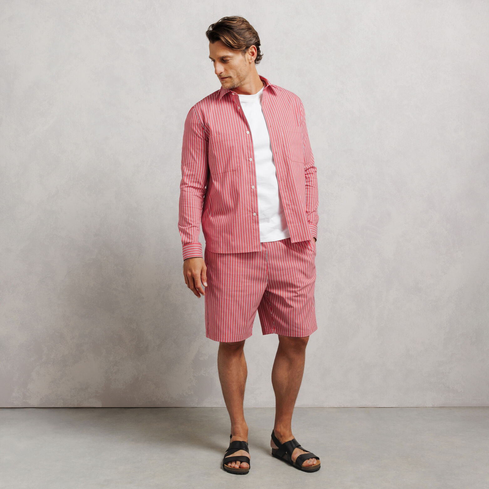 Ensemble chemise et bermuda ray&eacute; - Rouge