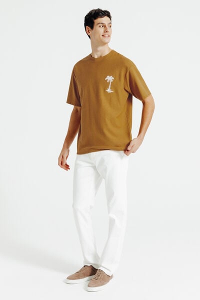 T-shirt in fantasiestof, borduursel voor- en achte