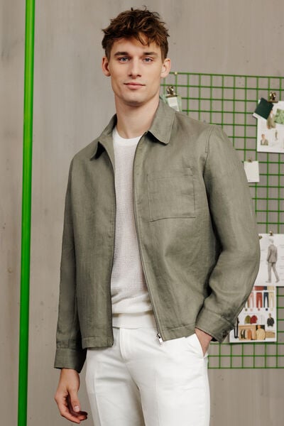 Veste col chemise zipp&eacute;e chevron 100% lin