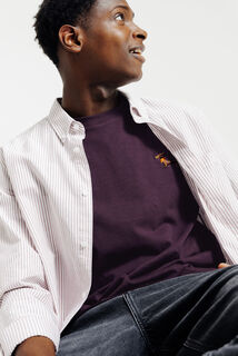 T-shirt in gevlamde stof met borduursel op de bors