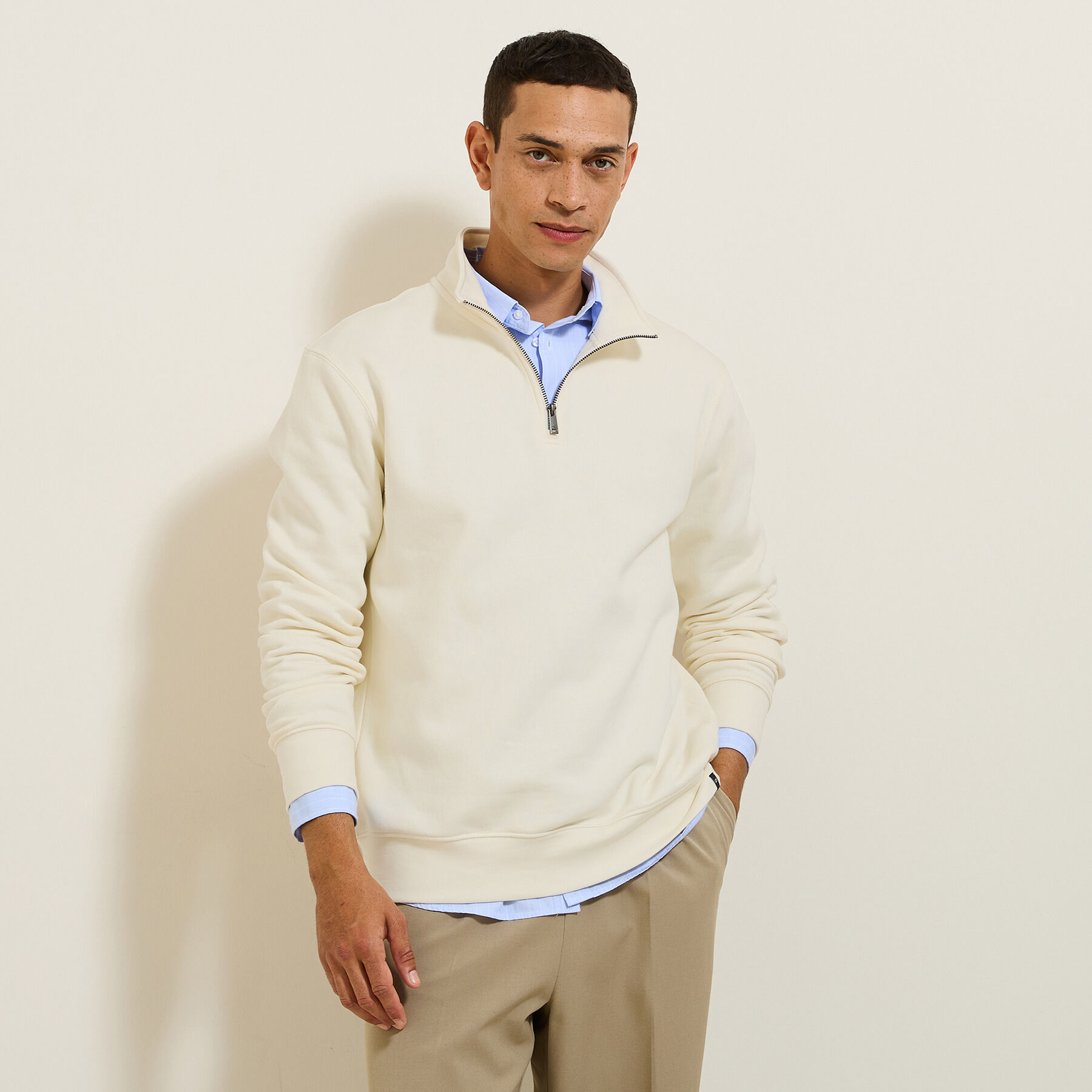 Sweat a col montant zippe Ecru Jules