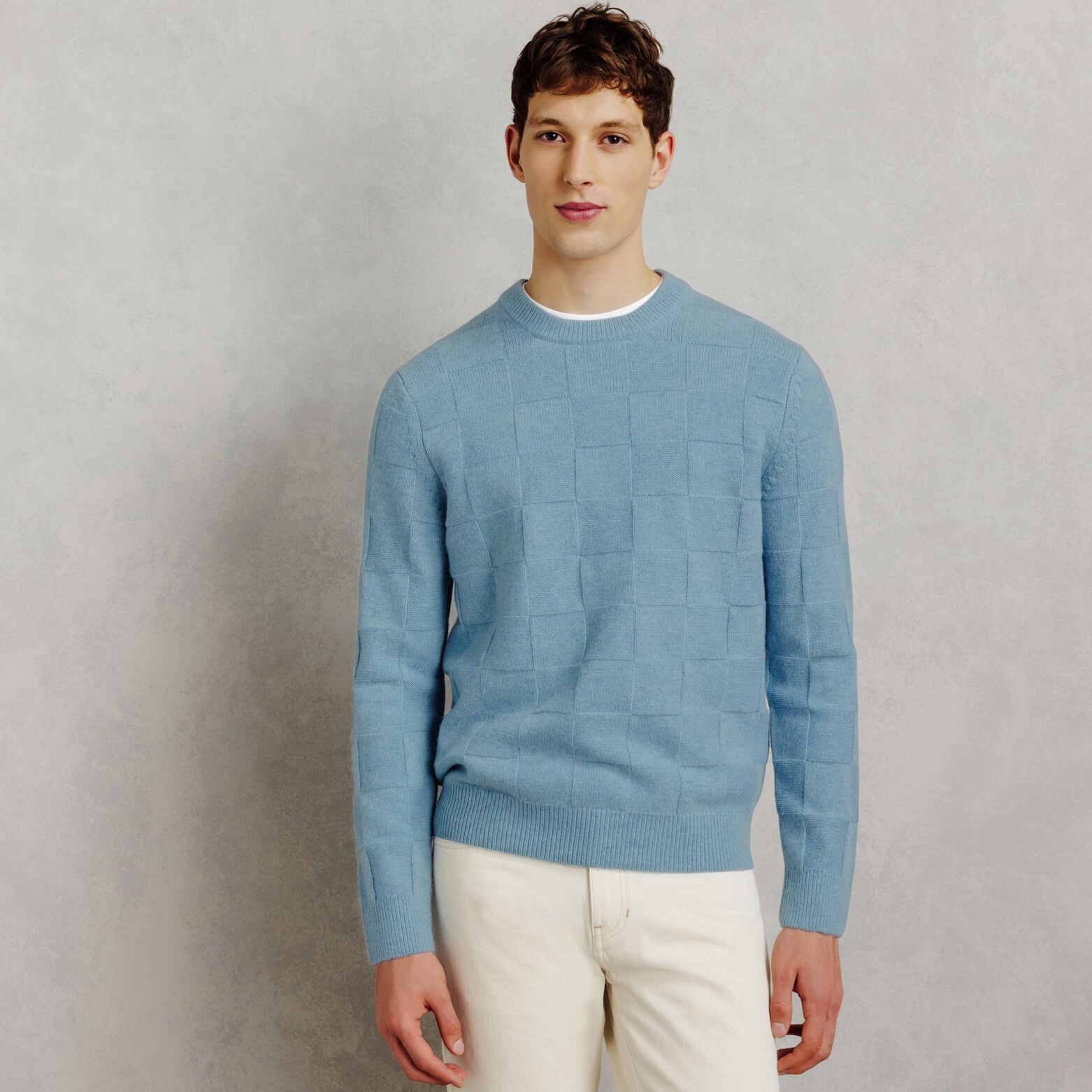 Pull col rond damier