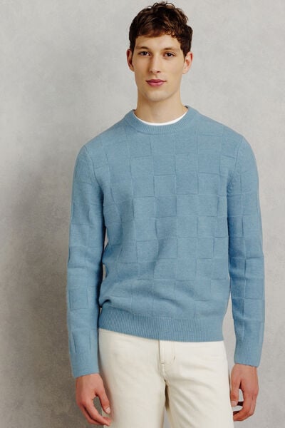 Pull col rond damier laine d'agneau majoritaire