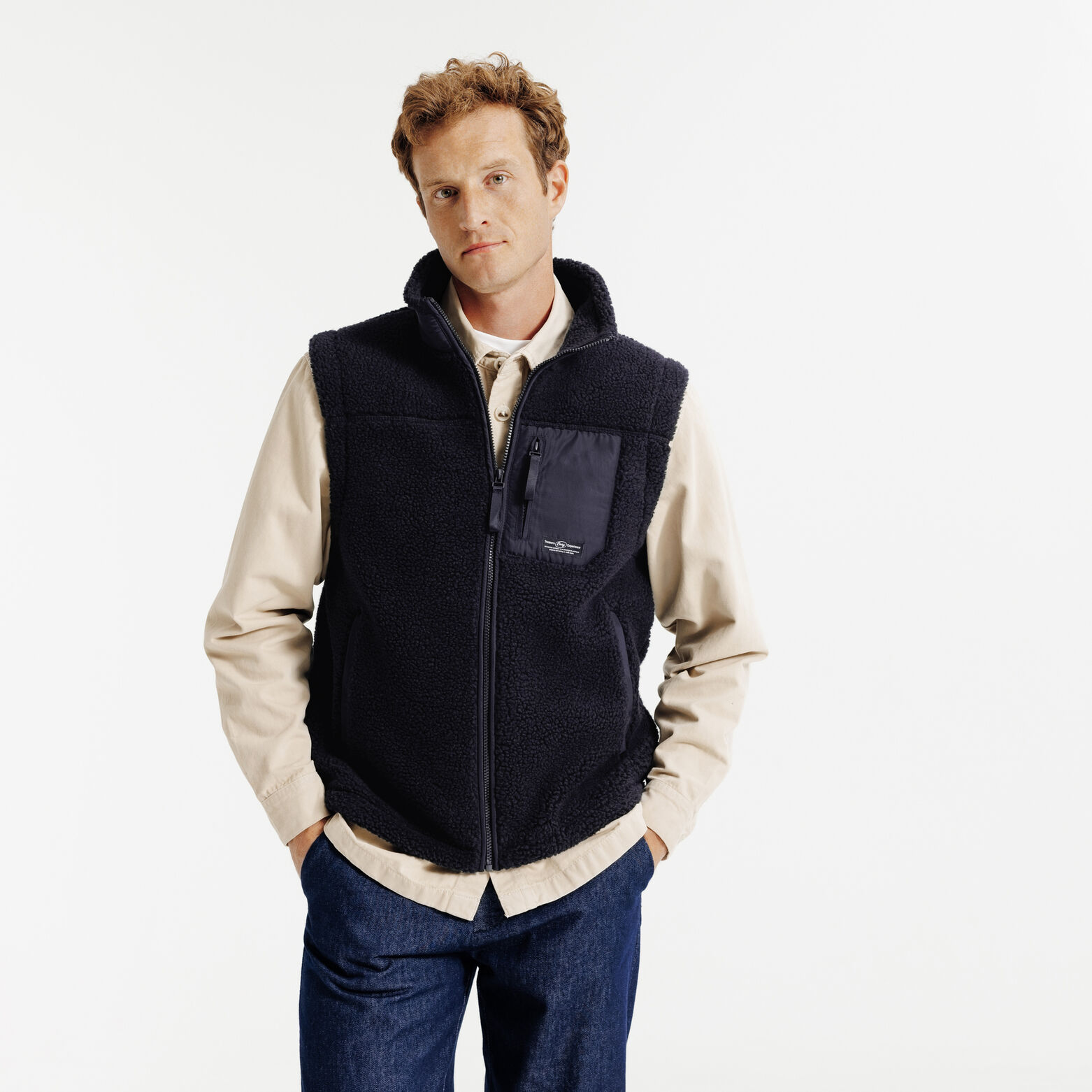 Veste sans manche en sherpa contrastée