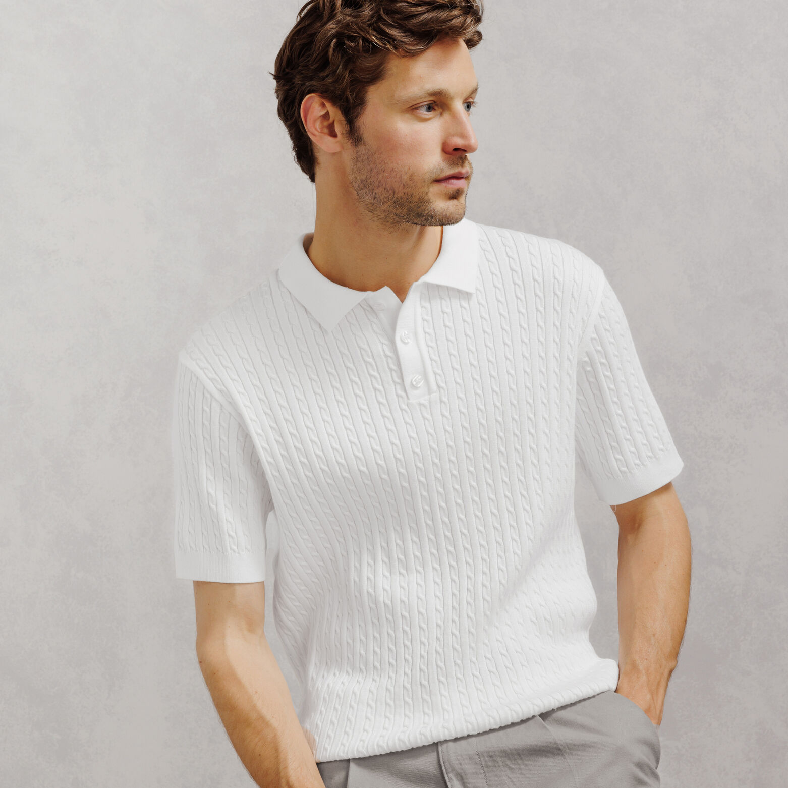 Polo en maille manches courtes torsad&eacute;