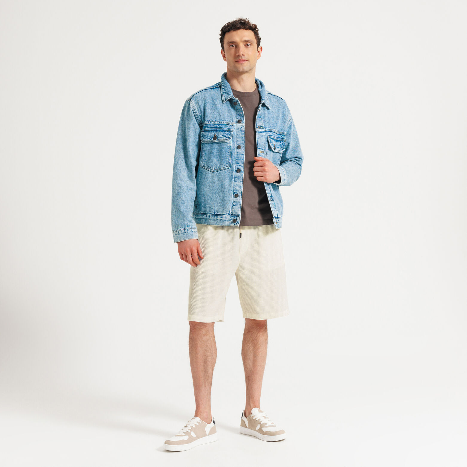 Bermuda in wafelstof met elastische tailleband