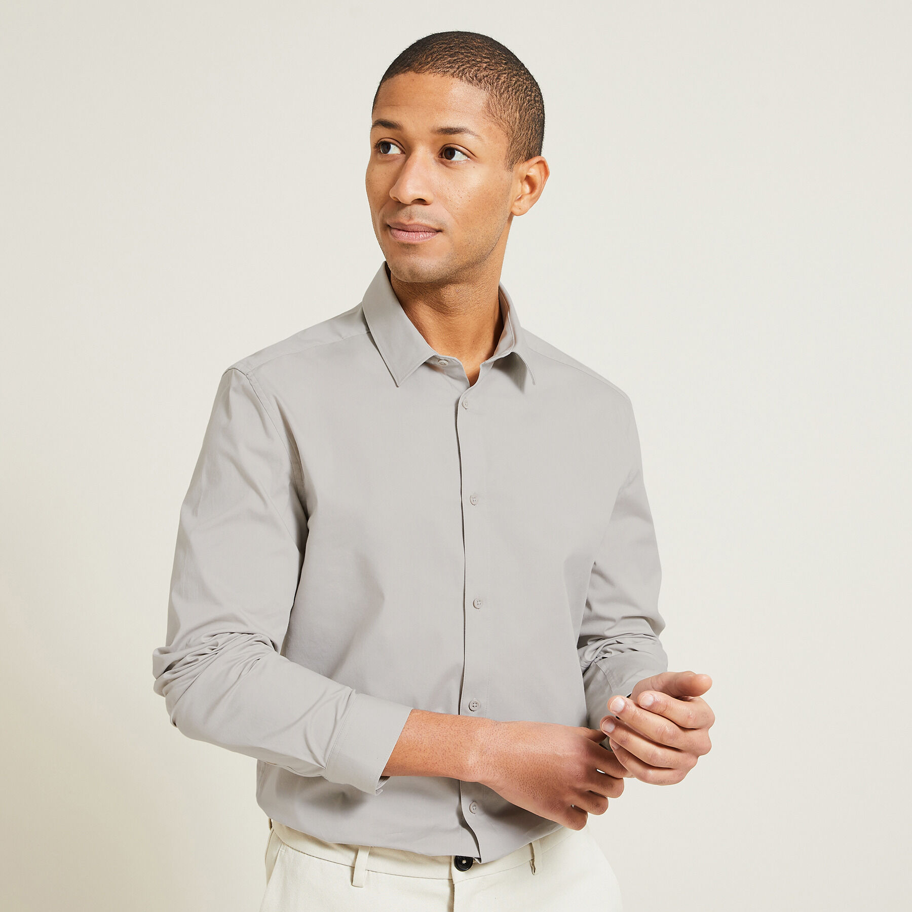 Chemise slim unie coton biologique Ecru Jules