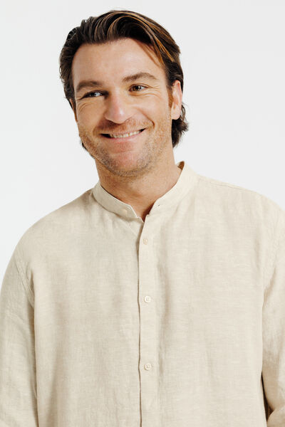 Chemise col mao en lin unie