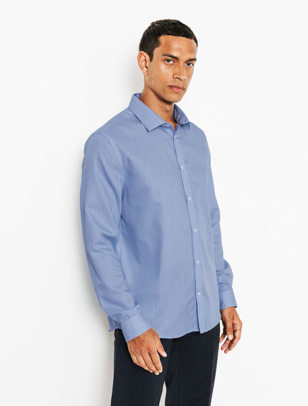 Slim fit gestreept katoenen overhemd, strijkvrij