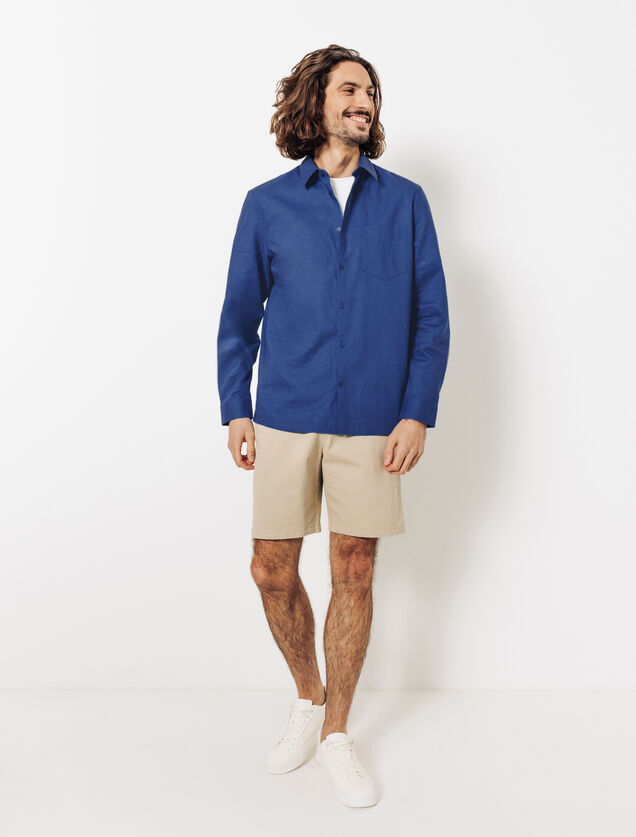 Effen hemd in katoen en linnen