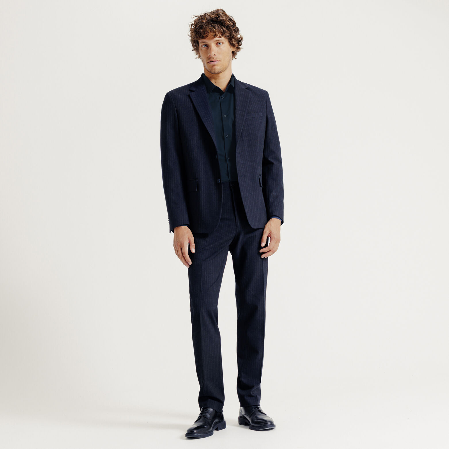 Regular effen hemd in katoen, nylon en elastaan