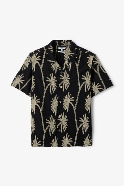 Chemisette 100% coton imprim&eacute; palmiers