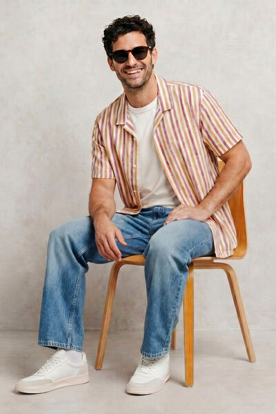 Chemisette en gaze de coton ray&eacute;e