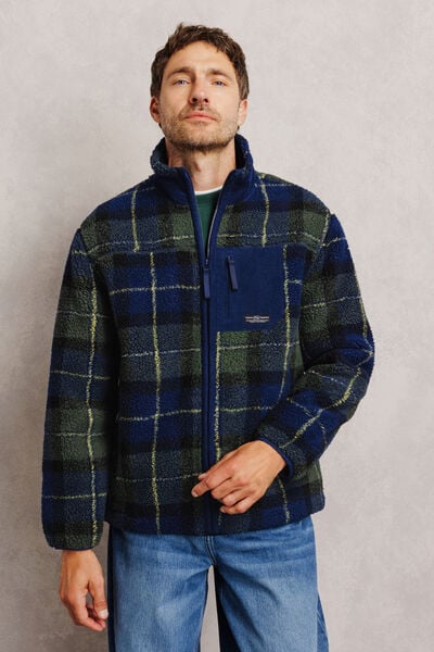 Sweat col montant zipp&eacute; en sherpa imprim&eacute;e