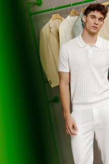 Polo korte mouwen in tricot met stekenpatroon