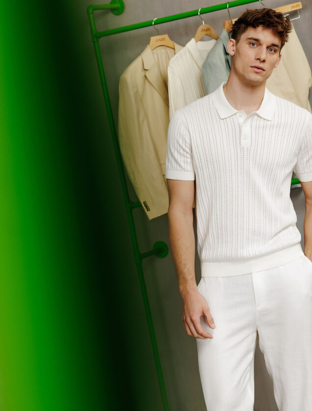 Polo korte mouwen in tricot met stekenpatroon