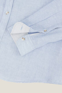 Chemise en lin regular col boutonn&eacute;
