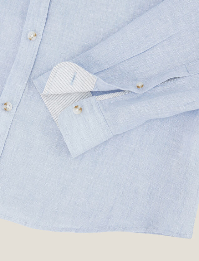 Chemise en lin regular col boutonn&eacute;