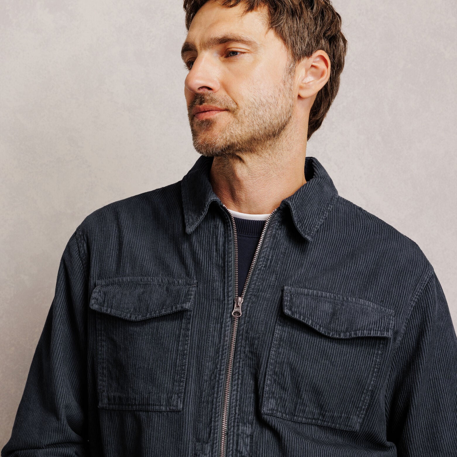 Veste zipp&eacute;e en velours col chemise 100% coton