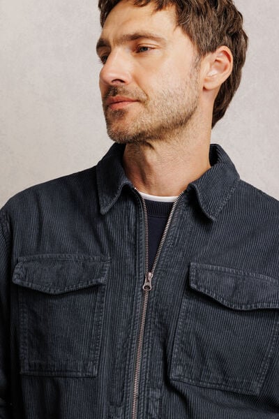Veste zipp&eacute;e en velours col chemise 100% coton