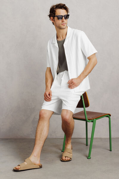 Het pakket overhemd in katoengaas bermuda in tricot - Beige