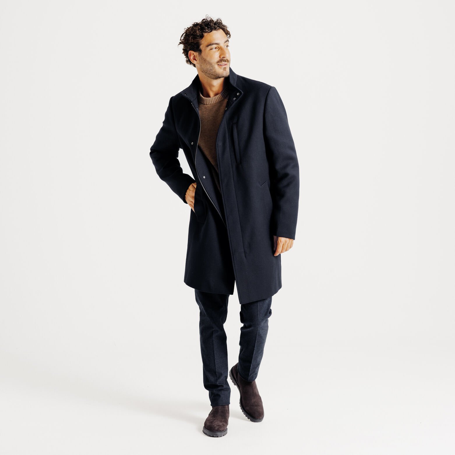 Lange wintermantel met opstaande kraag