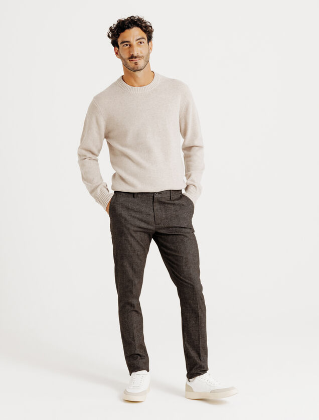 Slim fit chinobroek met flaneleffect