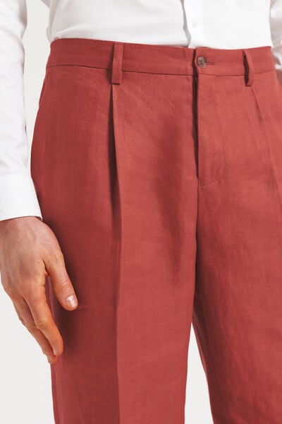 Pantalon de costume confort motif chevron 100% lin