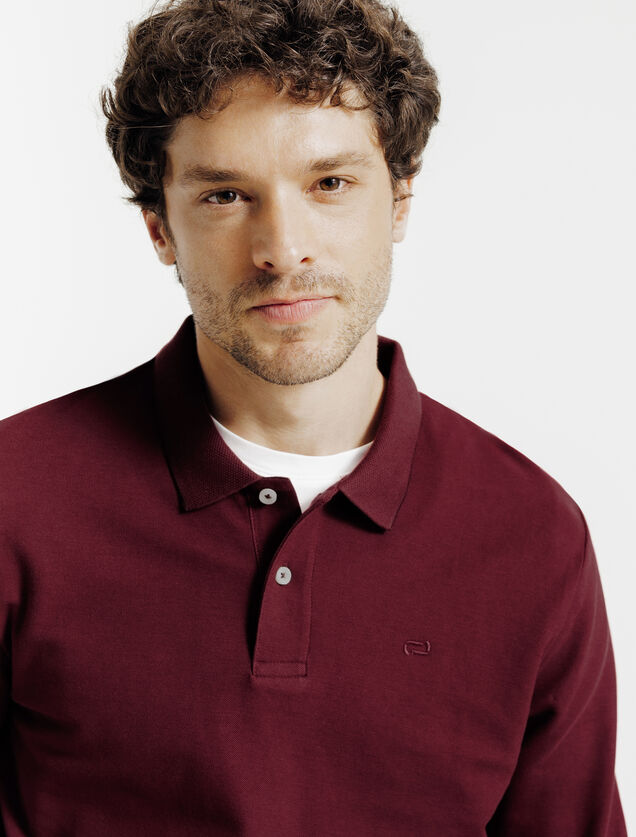 Effen polo in piqu&eacute;katoen, met lange mouwen