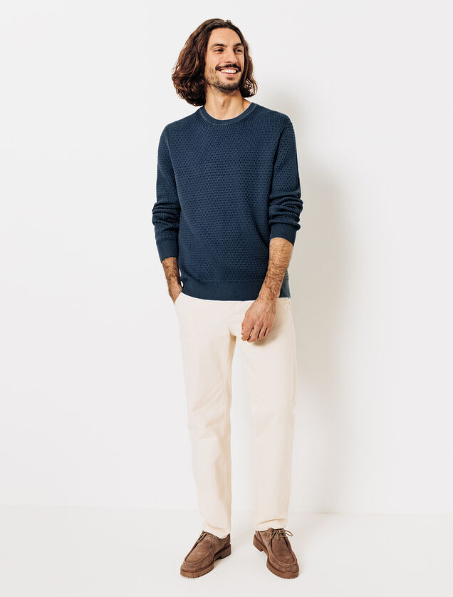 Pull col rond jeux de points reliéfés