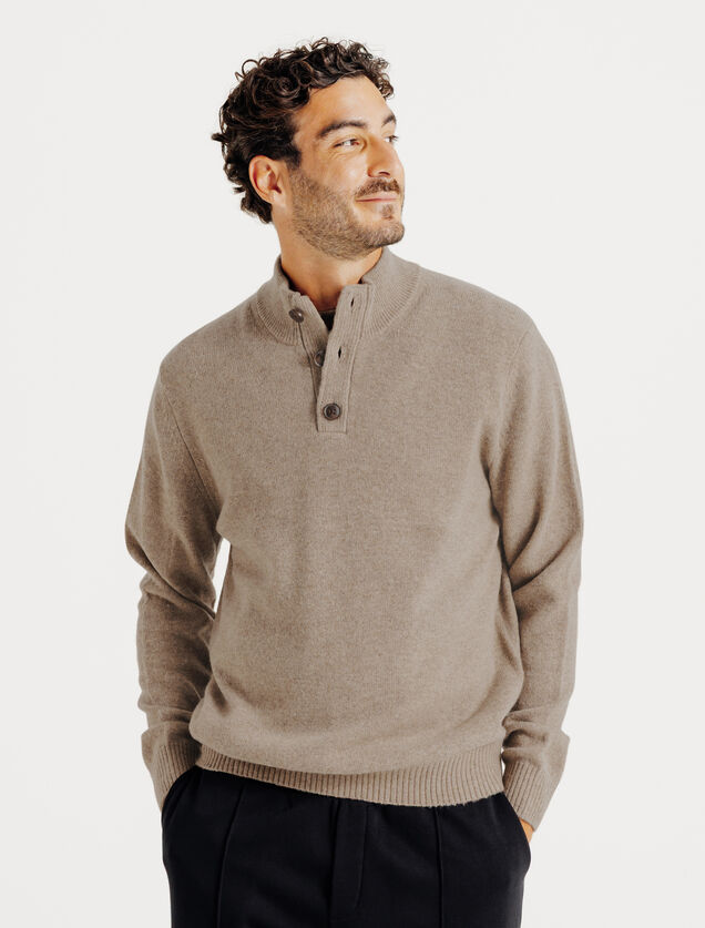 Pull col montant boutonn&eacute; lambswool
