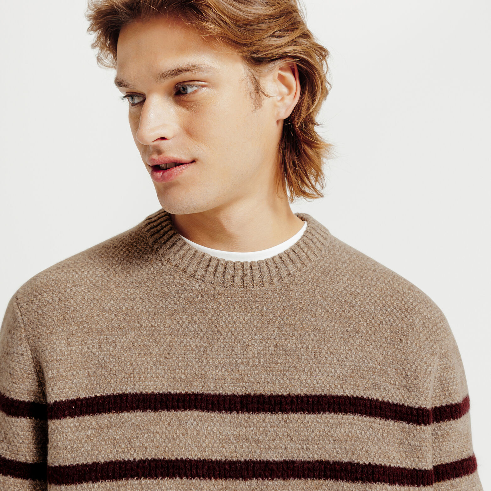 Trui ronde hals in gestreept stekenpatroon