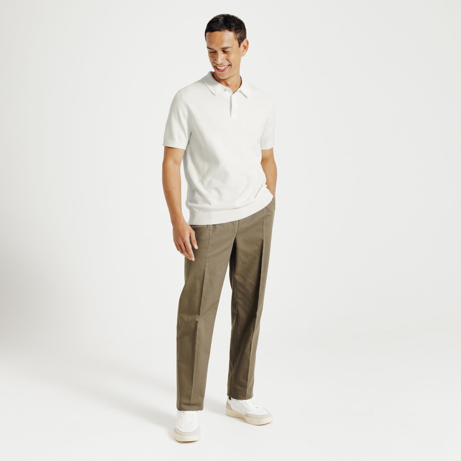 Polo en maille col boutonn&eacute; jeux de points