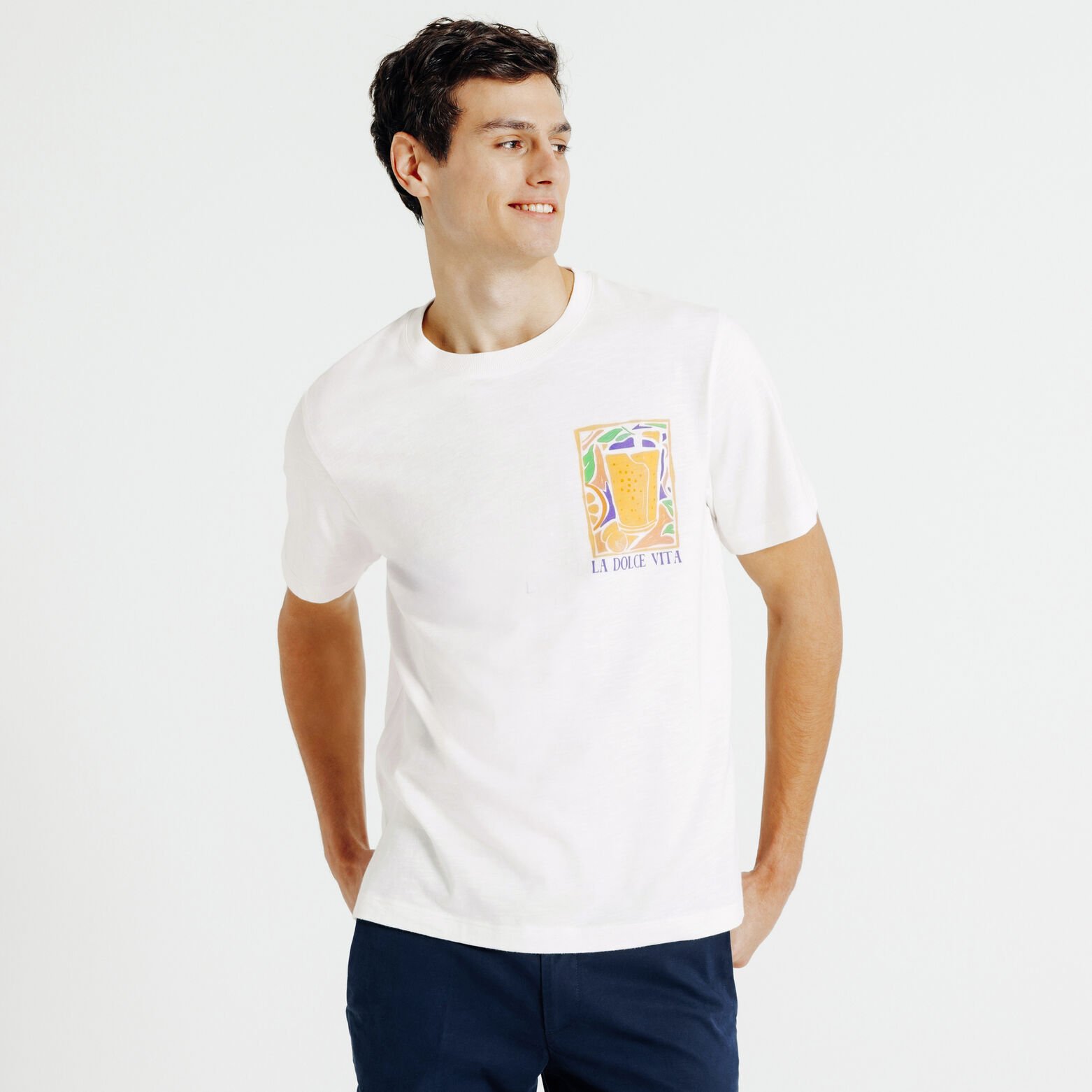 T-shirt met "dolce vita" print voor- en achteraan