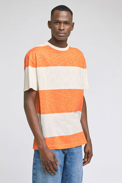 tee shirt larges rayures Orange