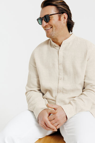 Chemise col mao en lin unie