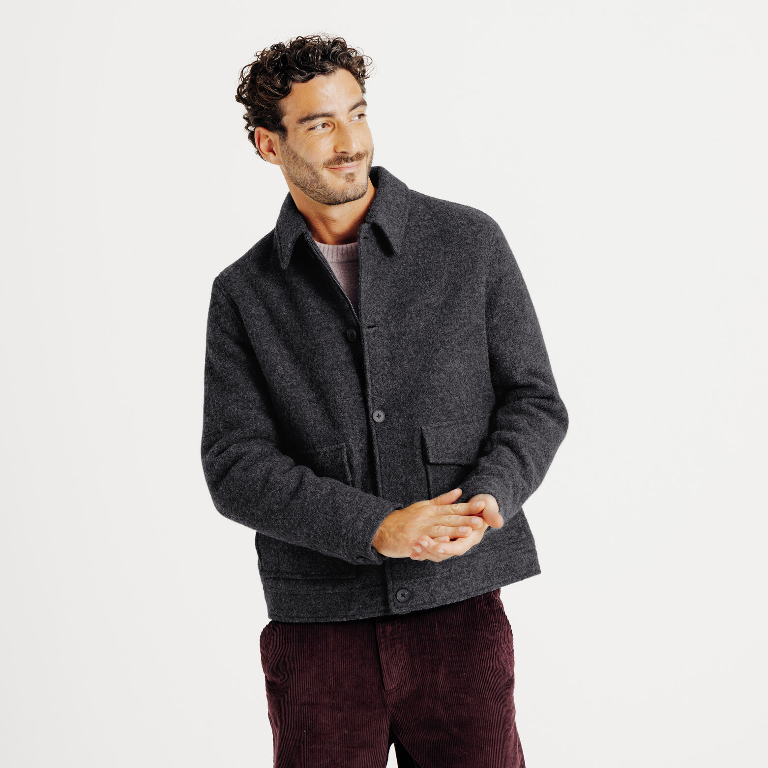 Jack met hemdskraag in wol