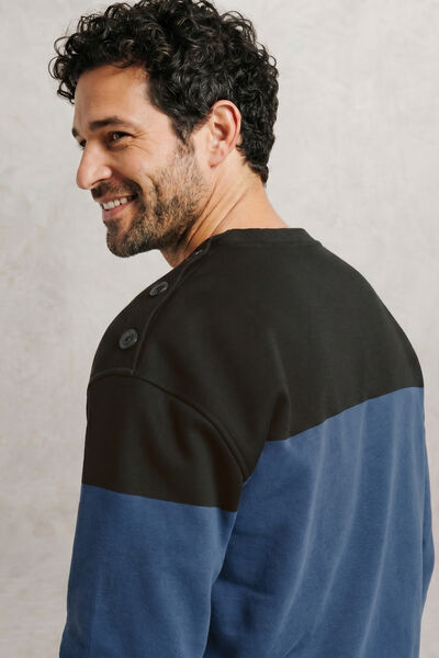 Sweat col rond ray&eacute; &agrave; &eacute;paule boutonn&eacute;e