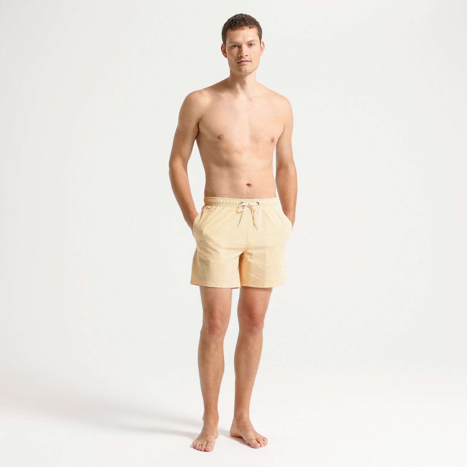 Gestreepte zwemshort in seersucker