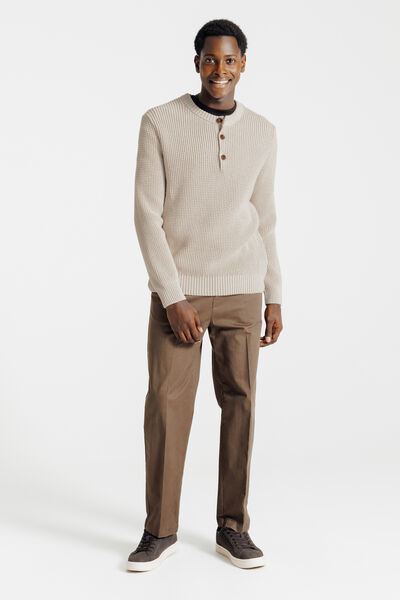 Pull col rond boutonné gaufré