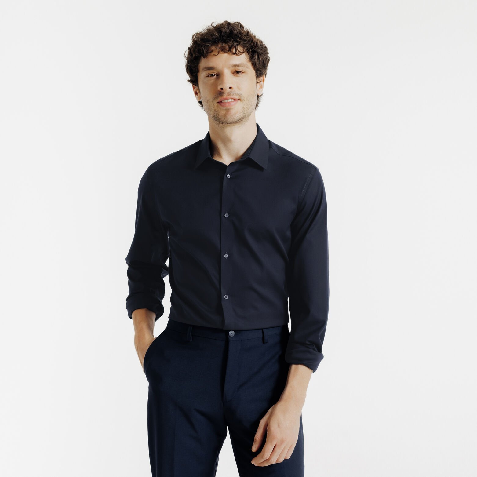 Strijkvrij regular fit hemd in katoen