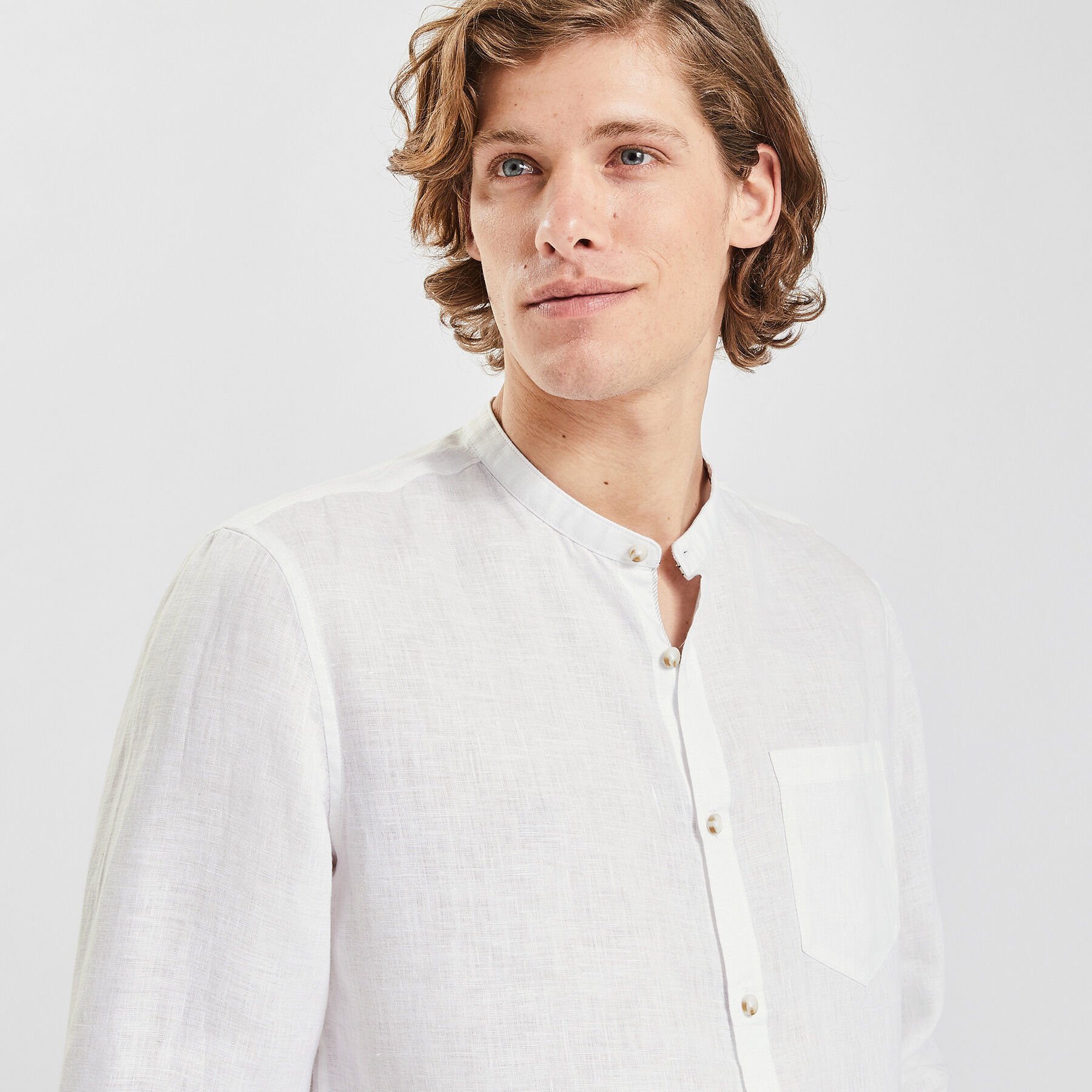 Chemise lin col mao deals